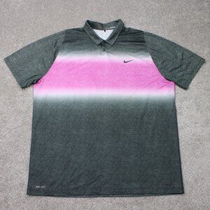 Nike Tiger Woods Polo Shirt Mens 2XL XXL Gray/Purple TW Velocity Glow Stripe S/S